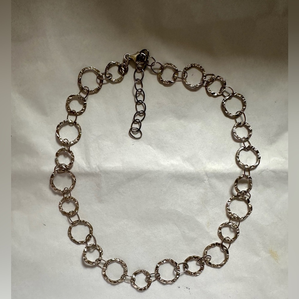 Sterling Silver‎ Choker Necklace Hammered Circle Links